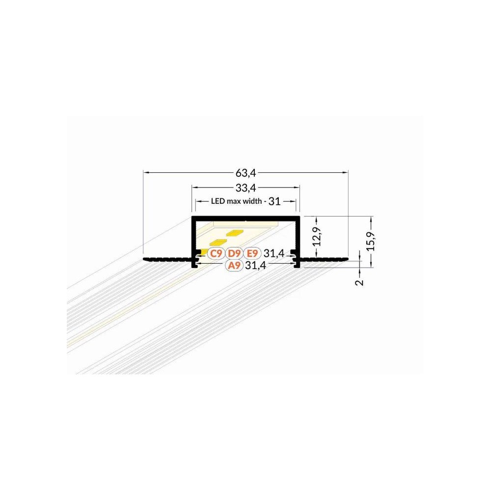 1 m LED įleidžiamas profilis VARIO30-04 anoduotas-LED Produkcija-Pagrindinis-