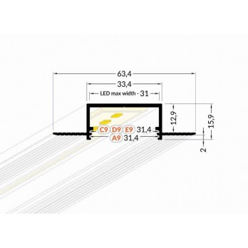 1 m LED įleidžiamas profilis VARIO30-04 anoduotas-LED Produkcija-Pagrindinis-